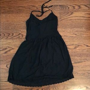Black halter neck dress with lace bottom